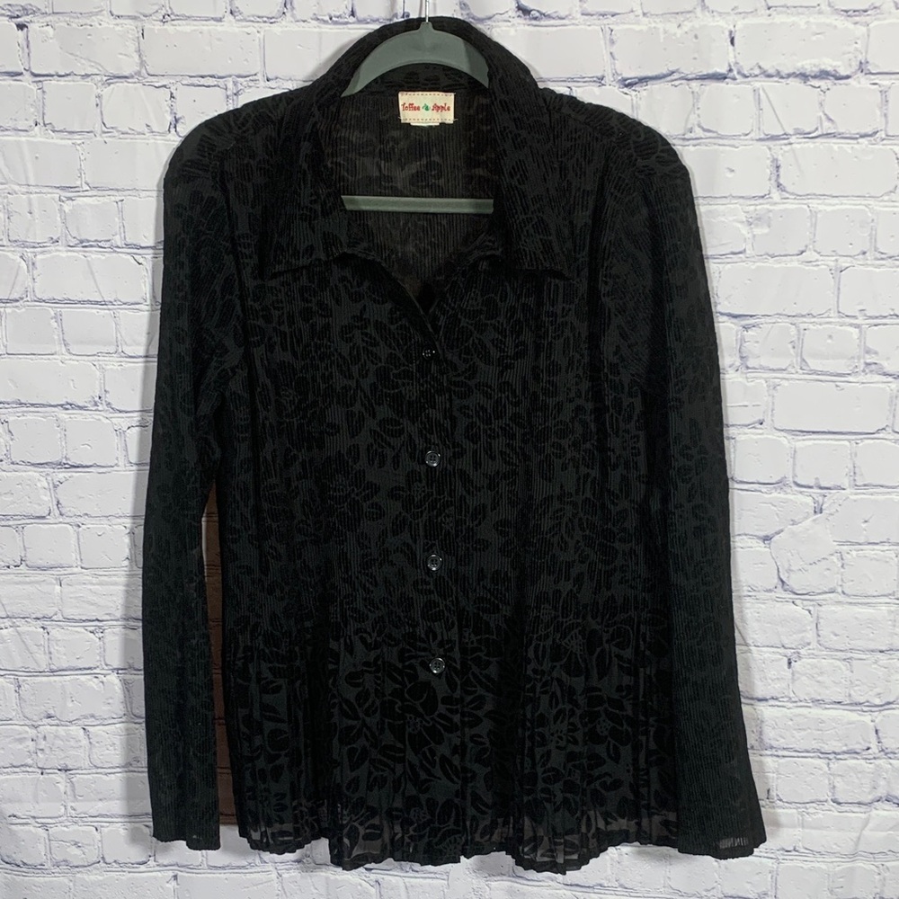 Toffee Apple Womens VTG Velvet Burnout Button Down Black Size XL Corduroy Floral
